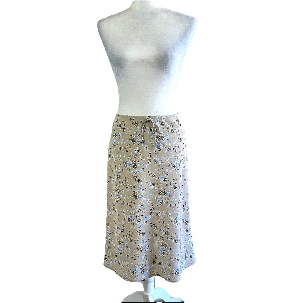 Vintage Blue Y2K 2000s Floral Beige Skirt